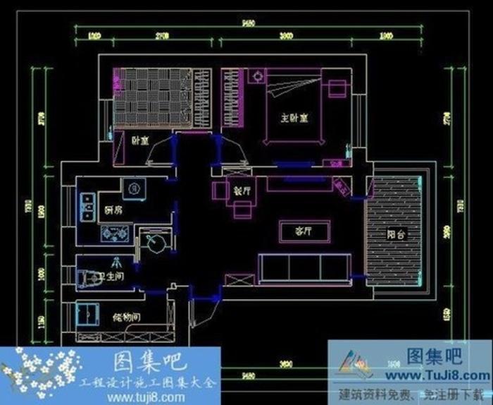 小戶型2房60平方CAD施工圖