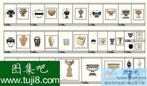 一些稀有的浮雕、花盆、噴泉、飾品CAD圖塊