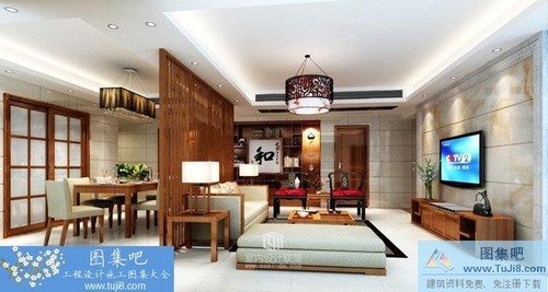 一套四室兩廳現(xiàn)代中式效果圖、平、立、剖全套施工圖