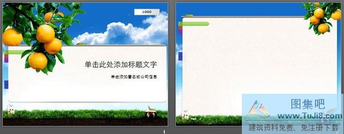 桔子背景的植物水果主題PPT模板下載