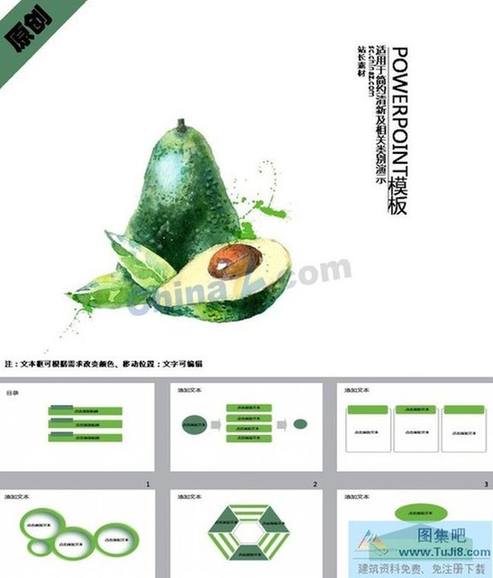 清新牛油果ppt模板下載