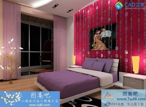 現(xiàn)代個(gè)性小戶型紅色婚房CAD圖及效果圖