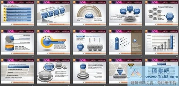 商務藍與黃色搭配的PowerPoint圖表模板打包下載