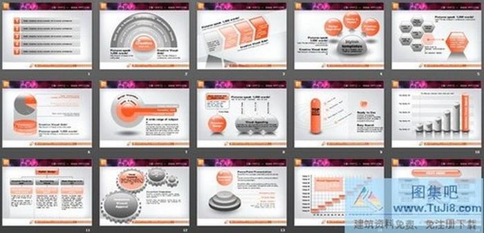 橙色3d立體水晶風(fēng)格幻燈片圖表模板打包下載