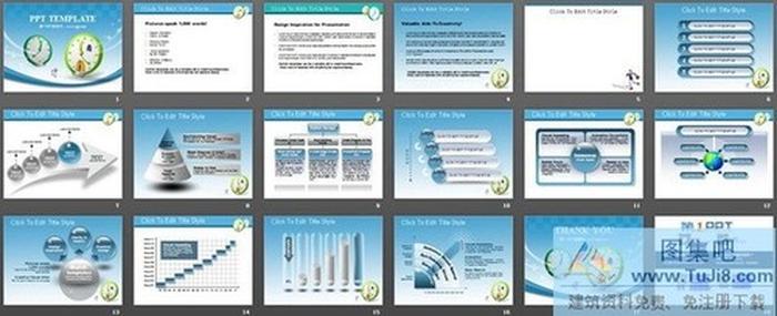 卡通時鐘背景的韓國卡通PPT模板下載