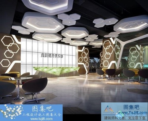 廣州市悅?cè)R美健身會所施工圖+效果圖