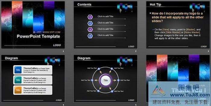 時尚世界地圖背景PPT模板下載