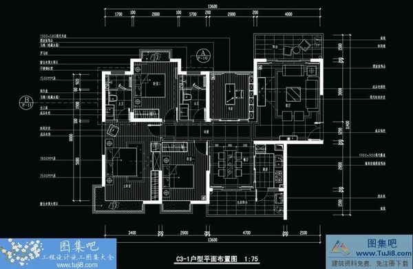 現(xiàn)代歐式風(fēng)格四室兩廳施工圖效果圖