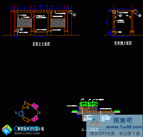 花架、花池、亭子平立面圖