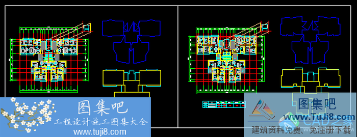 一梯四戶剪刀樓梯戶型CAD平面圖